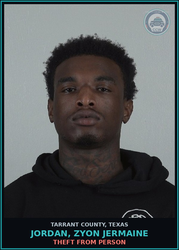 Booking mugshot of Jordan, Zyon Jermaine in Tarrant County