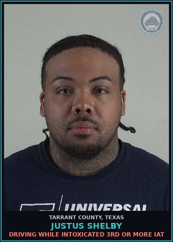 Booking mugshot of Justus Shelby in Tarrant County