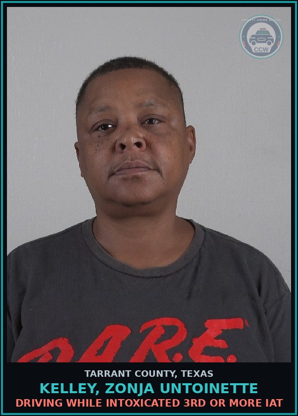 Booking mugshot of Kelley, Zonja Untoinette in Tarrant County