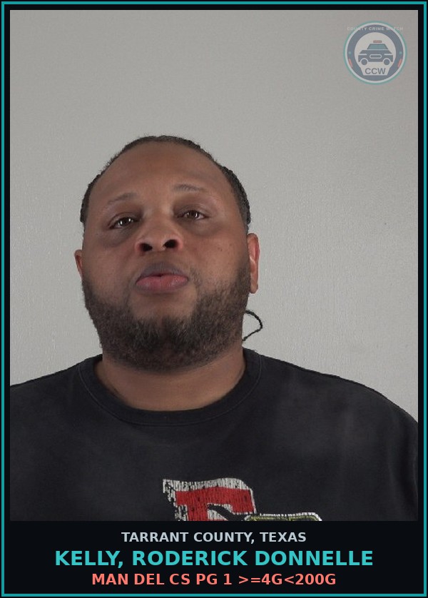 Booking mugshot of Kelly, Roderick Donnelle in Tarrant County