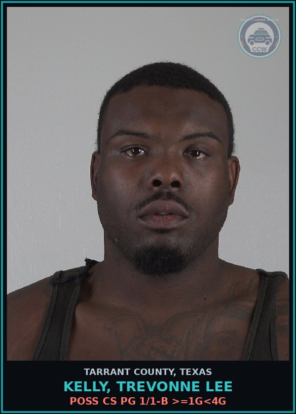 Booking mugshot of Kelly, Trevonne Lee in Tarrant County