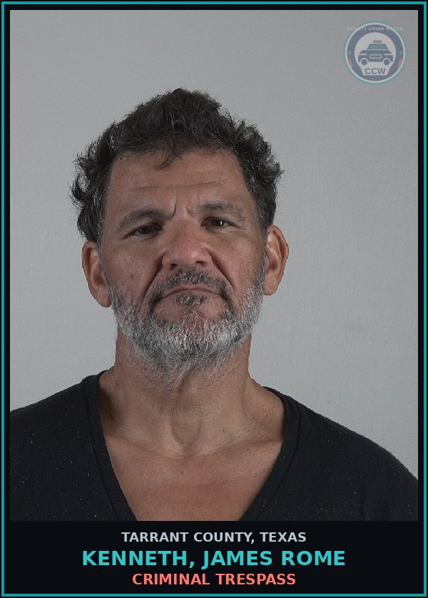 Booking mugshot of Kenneth, James Rome in Tarrant County