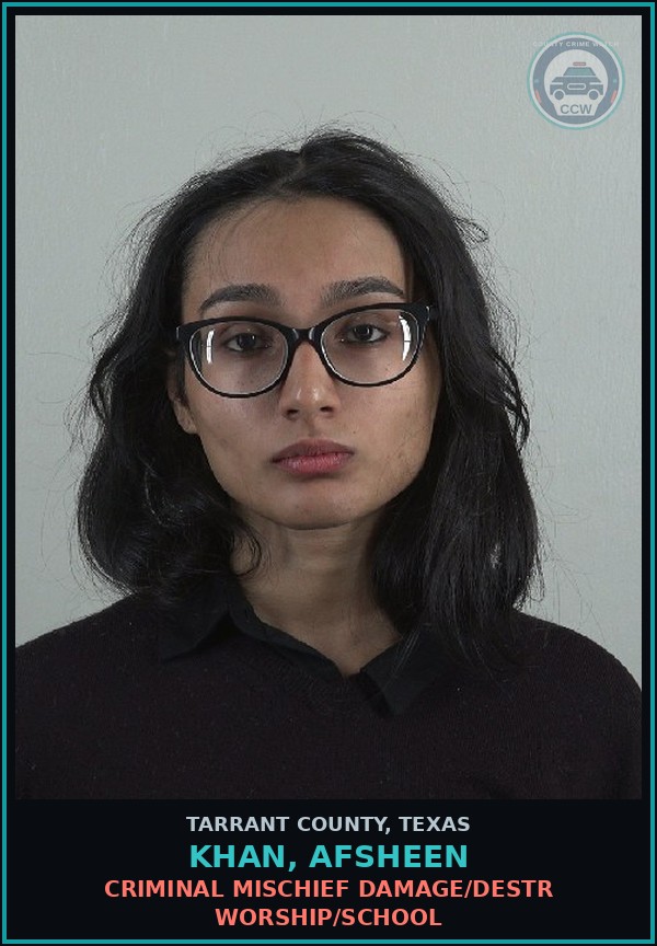Booking mugshot of Khan, Afsheen in Tarrant County