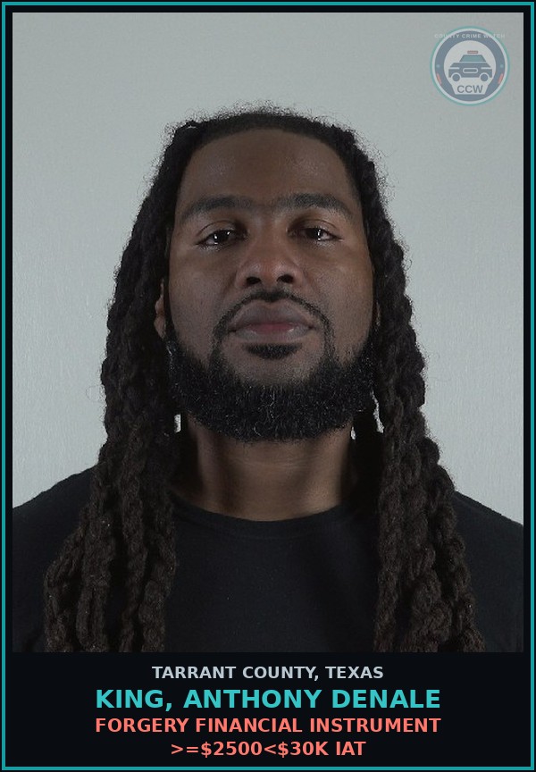 Booking mugshot of King, Anthony Denale in Tarrant County