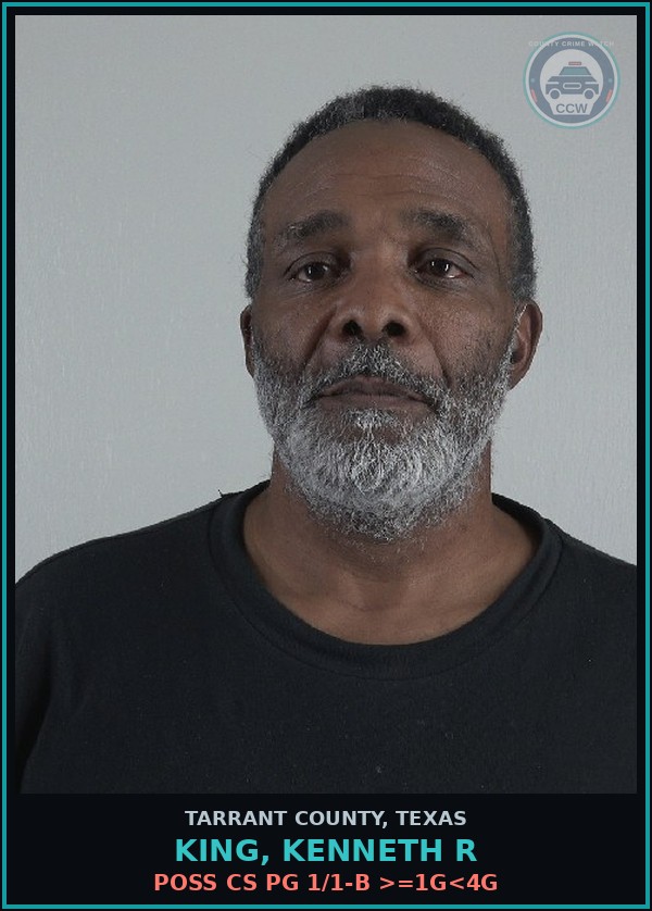 Booking mugshot of King, Kenneth R in Tarrant County