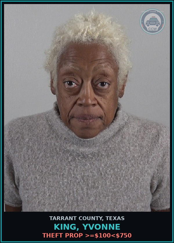 Booking mugshot of King, Yvonne in Tarrant County
