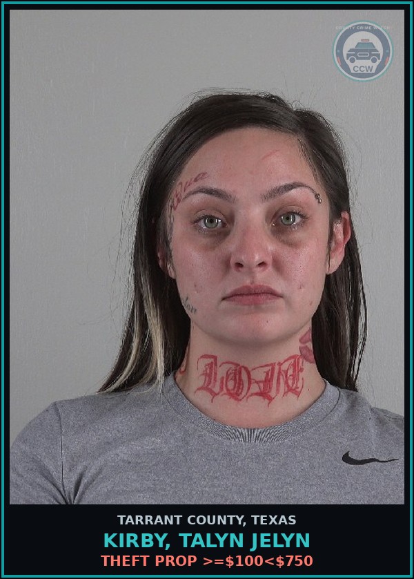 Booking mugshot of Kirby, Talyn Jelyn in Tarrant County