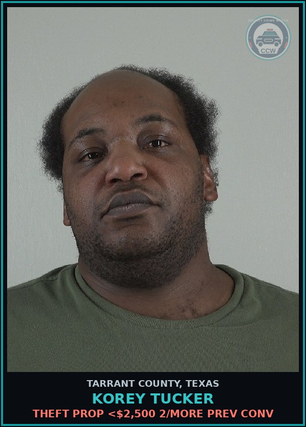 Booking mugshot of Korey Tucker in Tarrant County