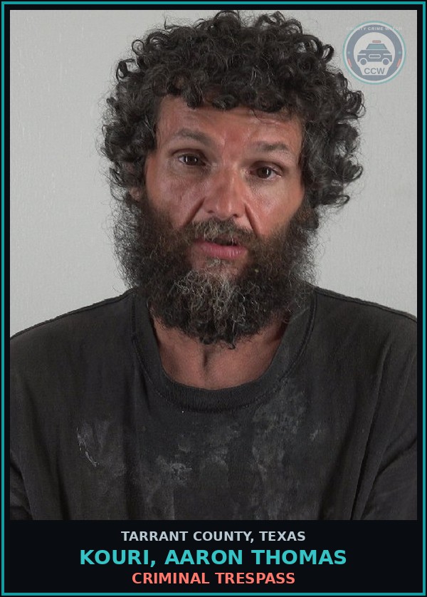 Booking mugshot of Kouri, Aaron Thomas in Tarrant County
