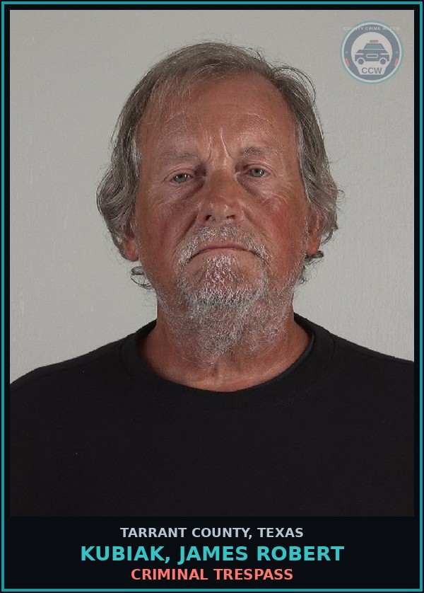 Booking mugshot of Kubiak, James Robert in Tarrant County