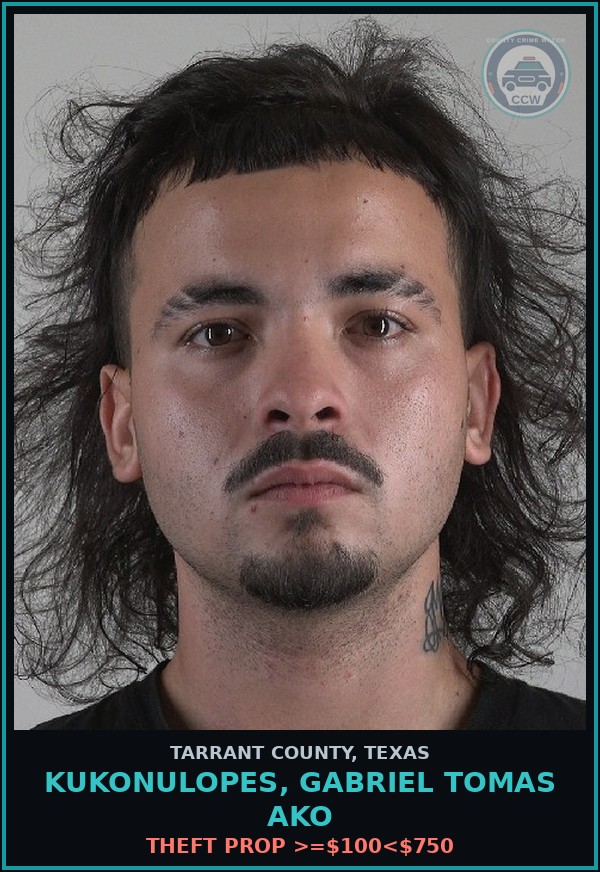 Booking mugshot of Kukonulopes, Gabriel Tomas Ako in Tarrant County