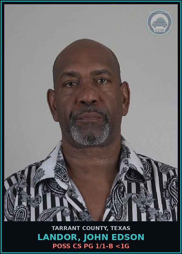 Booking mugshot of Landor, John Edson in Tarrant County