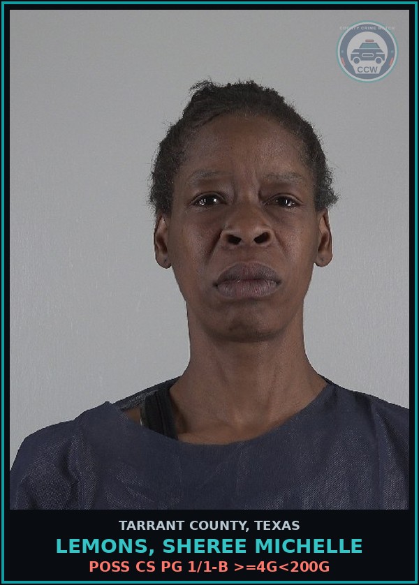 Booking mugshot of Lemons, Sheree Michelle in Tarrant County