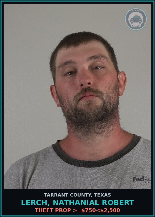 Booking mugshot of Lerch, Nathanial Robert in Tarrant County
