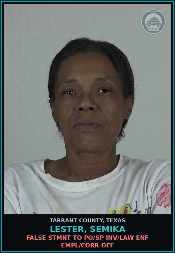 Booking mugshot of Lester, Semika in Tarrant County