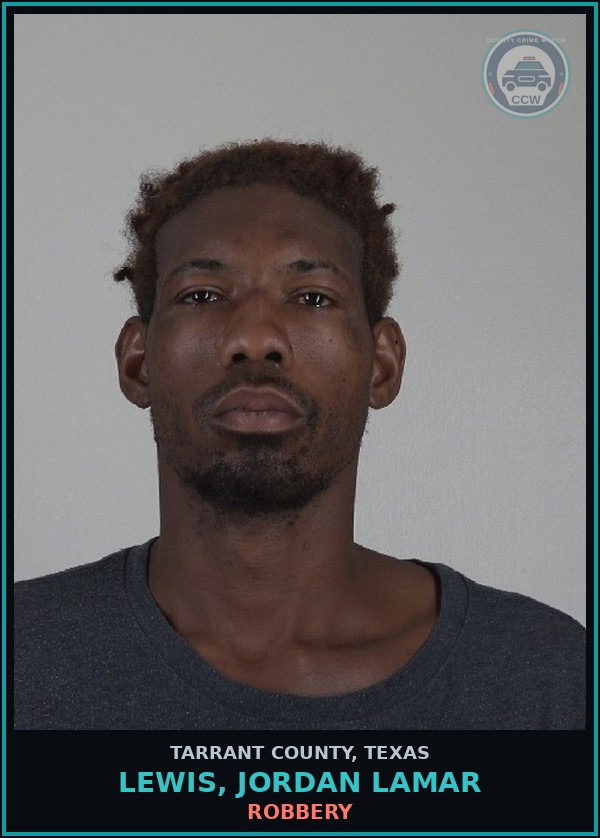 Booking mugshot of Lewis, Jordan Lamar in Tarrant County