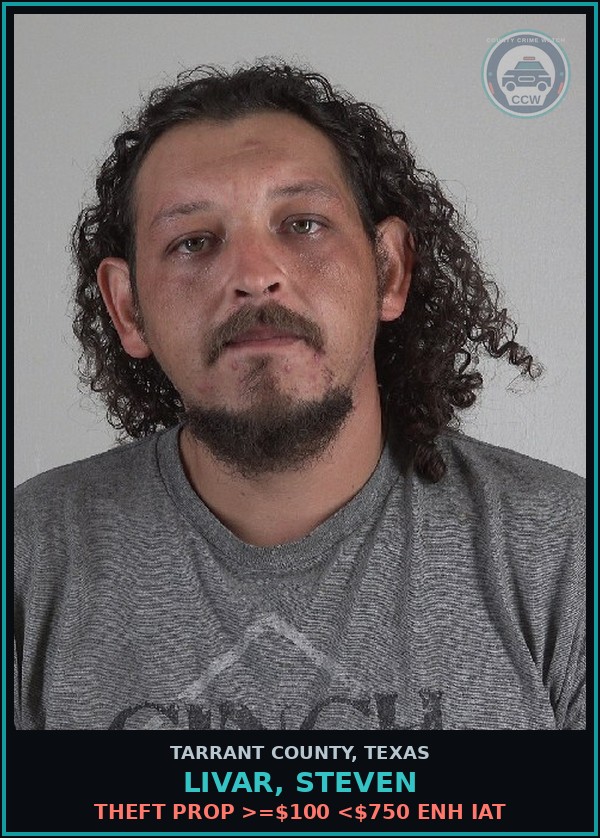 Booking mugshot of Livar, Steven in Tarrant County