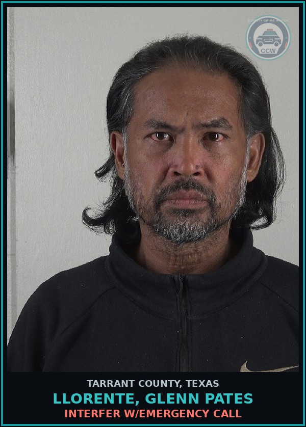 Booking mugshot of Llorente, Glenn Pates in Tarrant County