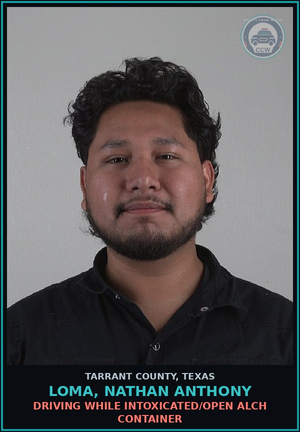 Booking mugshot of Loma, Nathan Anthony in Tarrant County