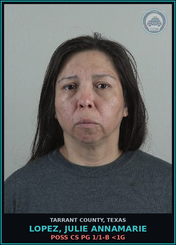 Booking mugshot of Lopez, Julie Annamarie in Tarrant County
