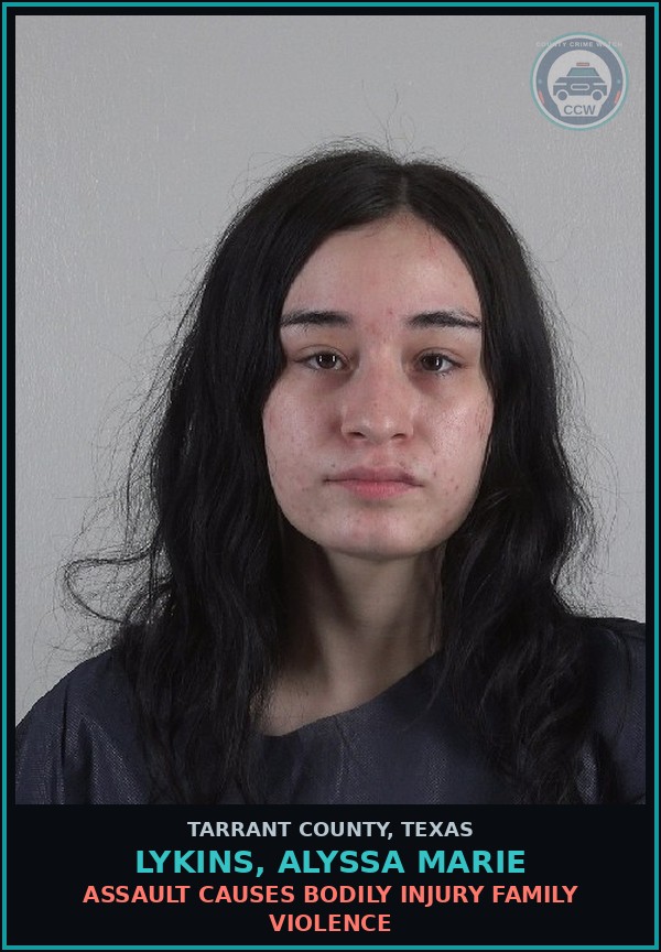 Booking mugshot of Lykins, Alyssa Marie in Tarrant County