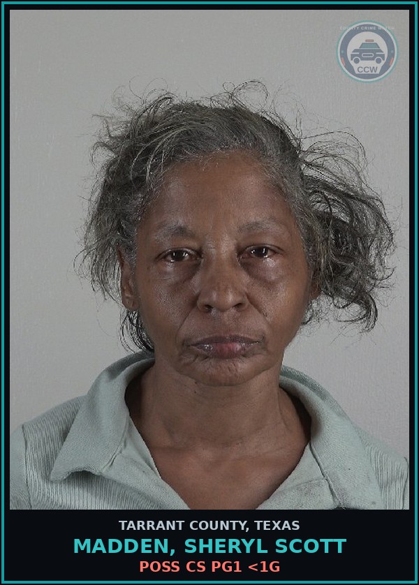 Booking mugshot of Madden, Sheryl Scott in Tarrant County