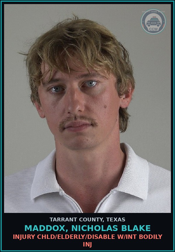 Booking mugshot of Maddox, Nicholas Blake in Tarrant County