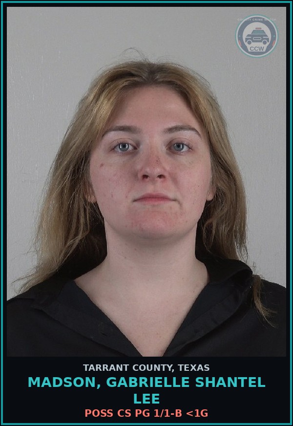 Booking mugshot of Madson, Gabrielle Shantel Lee in Tarrant County