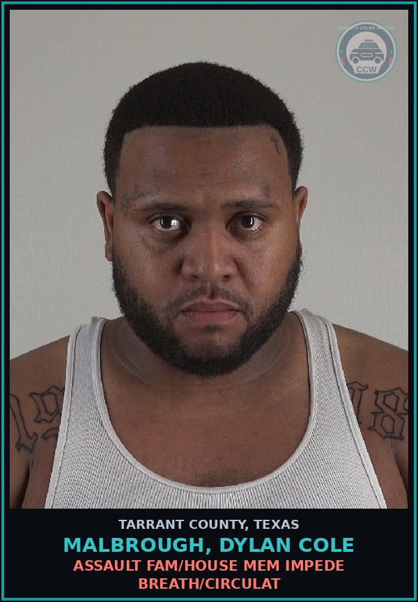 Booking mugshot of Malbrough, Dylan Cole in Tarrant County