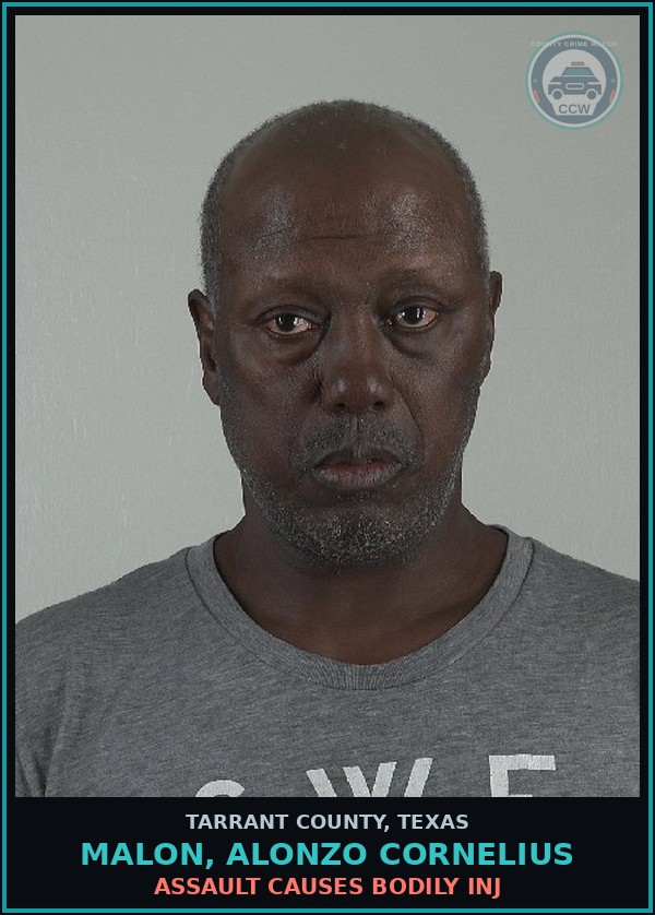 Booking mugshot of Malon, Alonzo Cornelius in Tarrant County
