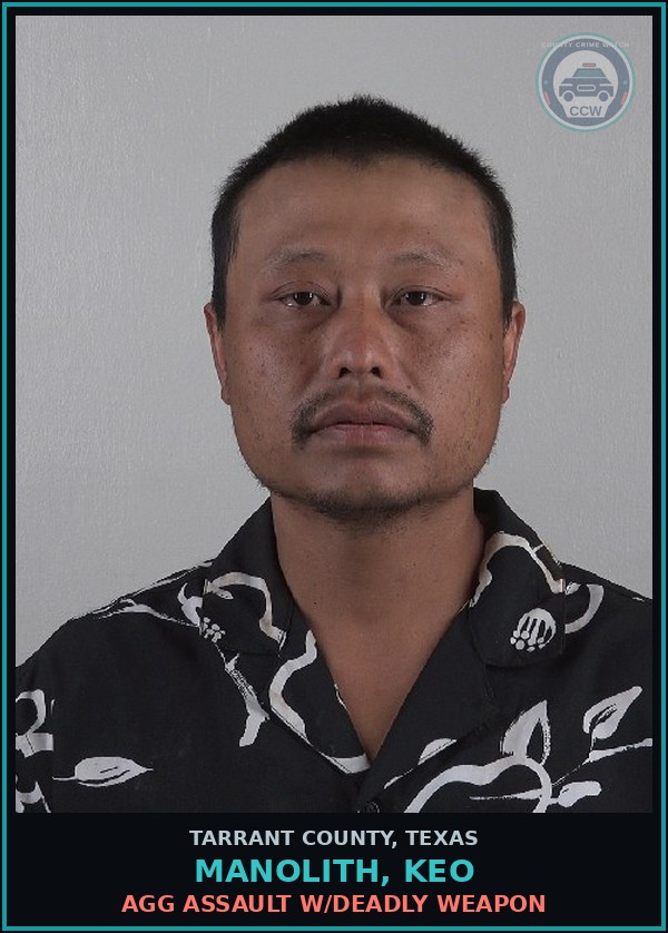 Booking mugshot of Manolith, Keo in Tarrant County
