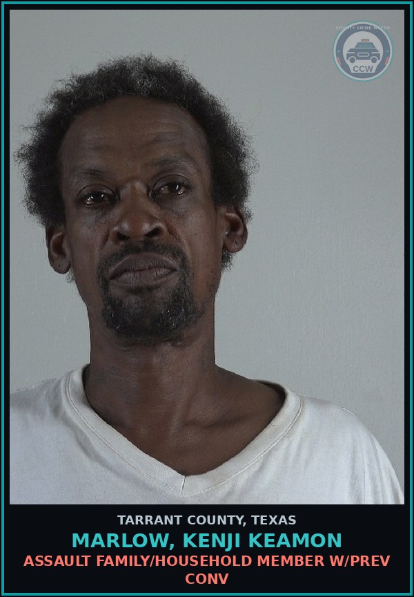Booking mugshot of Marlow, Kenji Keamon in Tarrant County