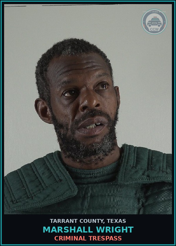 Booking mugshot of Marshall Wright in Tarrant County