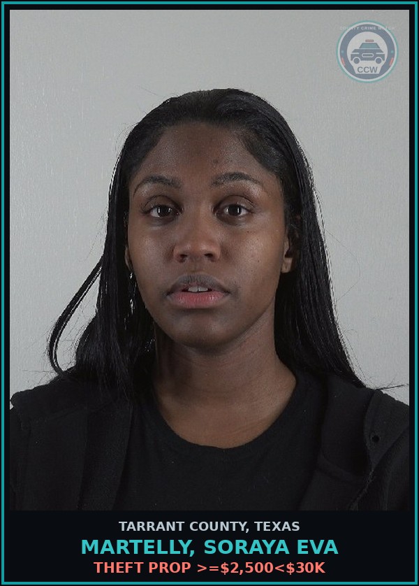 Booking mugshot of Martelly, Soraya Eva in Tarrant County