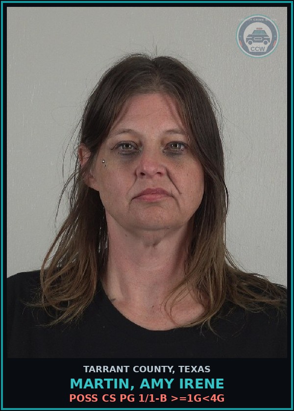 Booking mugshot of Martin, Amy Irene in Tarrant County