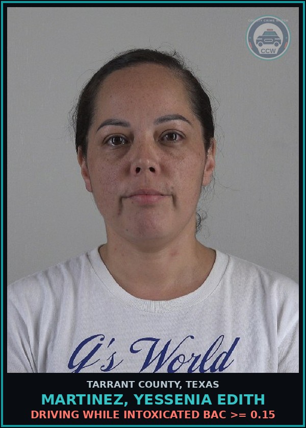 Booking mugshot of Martinez, Yessenia Edith in Tarrant County