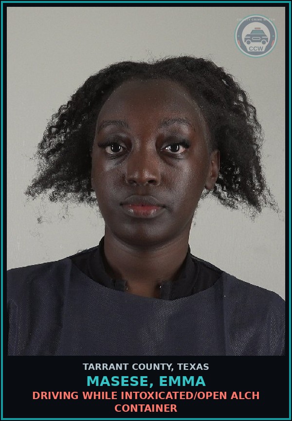 Booking mugshot of Masese, Emma in Tarrant County