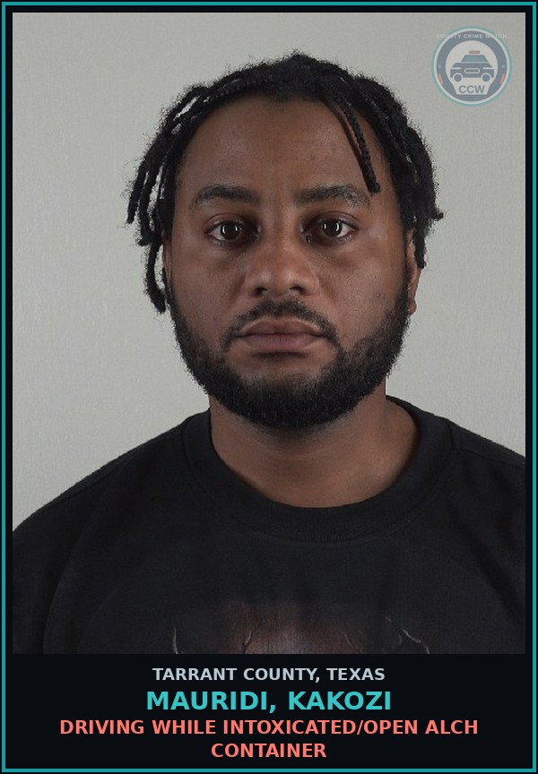 Booking mugshot of Mauridi, Kakozi in Tarrant County