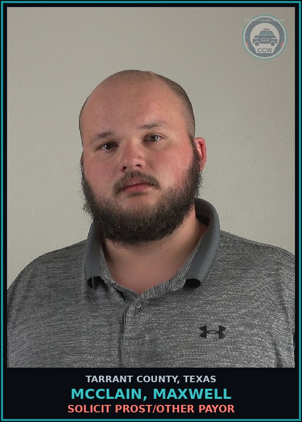 Booking mugshot of Mcclain, Maxwell in Tarrant County