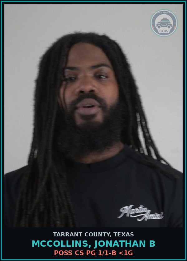 Booking mugshot of Mccollins, Jonathan B in Tarrant County