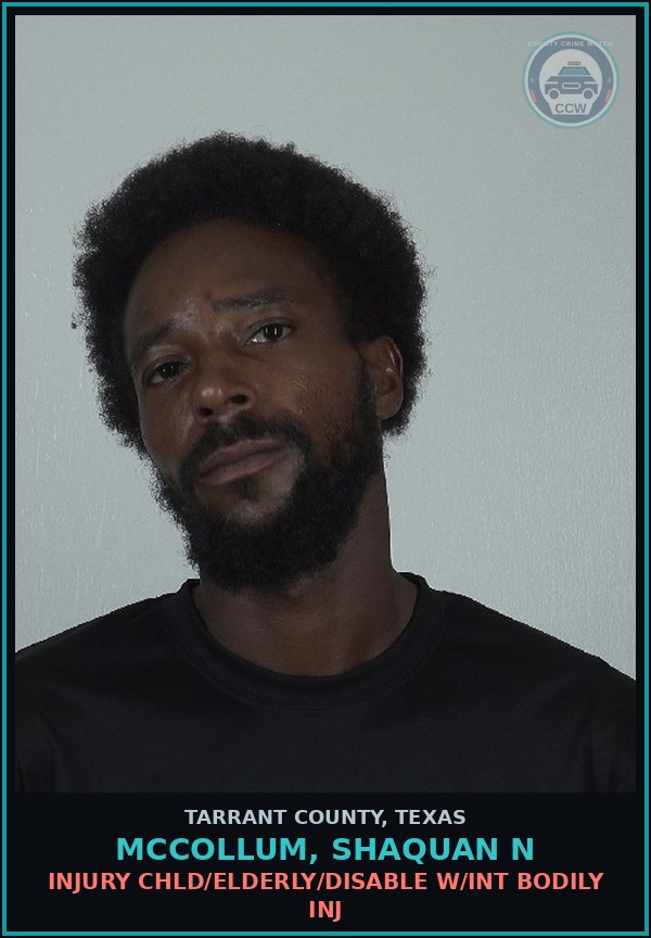 Booking mugshot of Mccollum, Shaquan N in Tarrant County