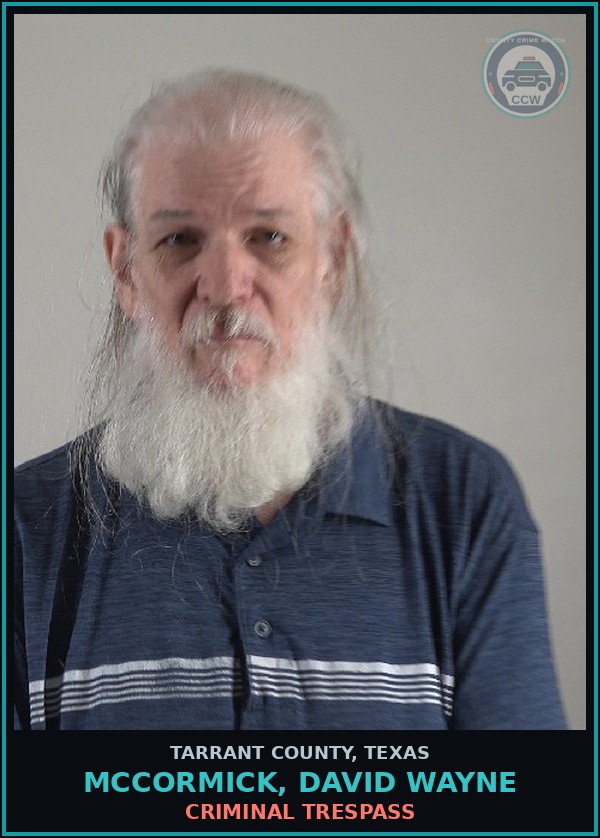 Booking mugshot of Mccormick, David Wayne in Tarrant County