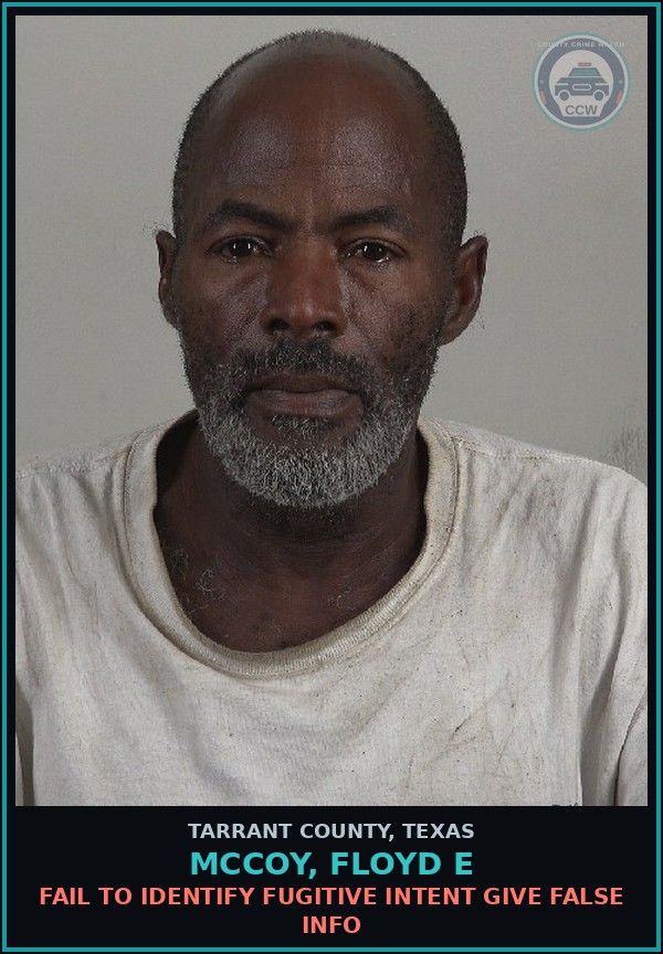 Booking mugshot of Mccoy, Floyd E in Tarrant County