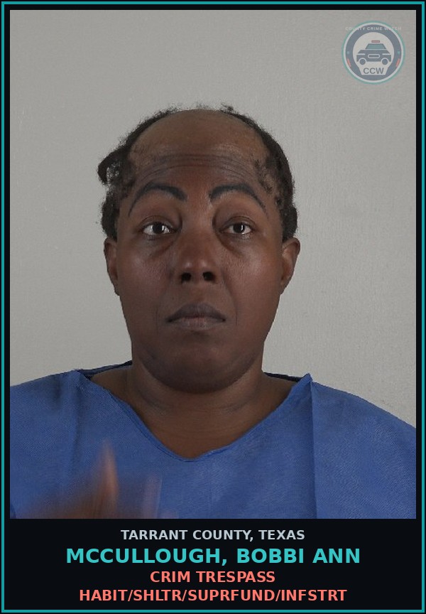 Booking mugshot of Mccullough, Bobbi Ann in Tarrant County