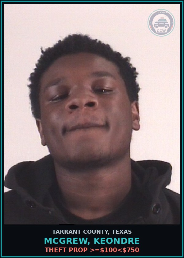 Booking mugshot of Mcgrew, Keondre in Tarrant County