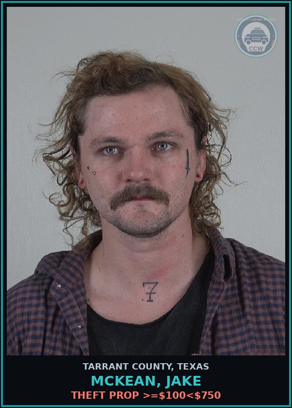 Booking mugshot of Mckean, Jake in Tarrant County
