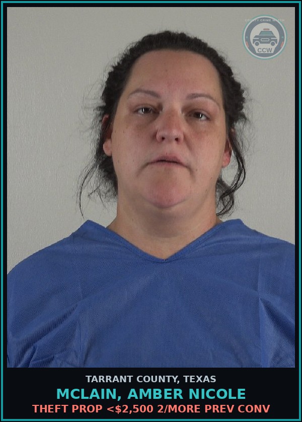 Booking mugshot of Mclain, Amber Nicole in Tarrant County