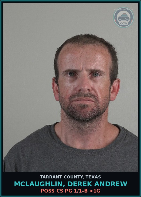 Booking mugshot of Mclaughlin, Derek Andrew in Tarrant County