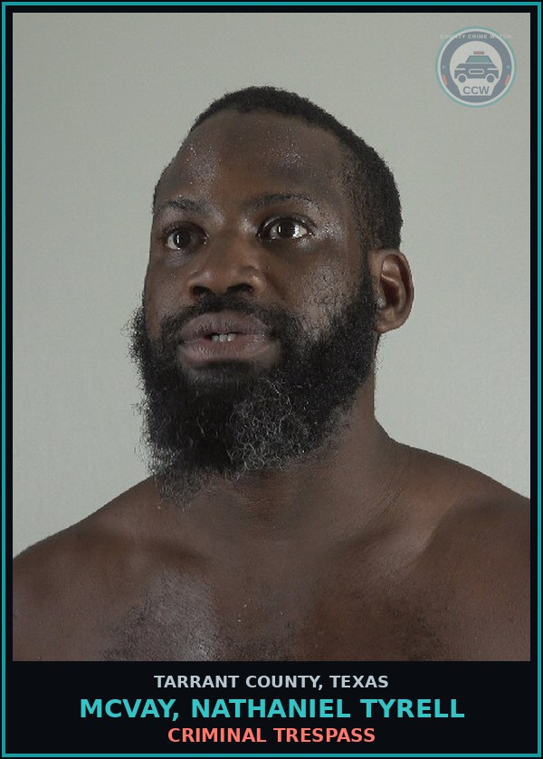 Booking mugshot of Mcvay, Nathaniel Tyrell in Tarrant County