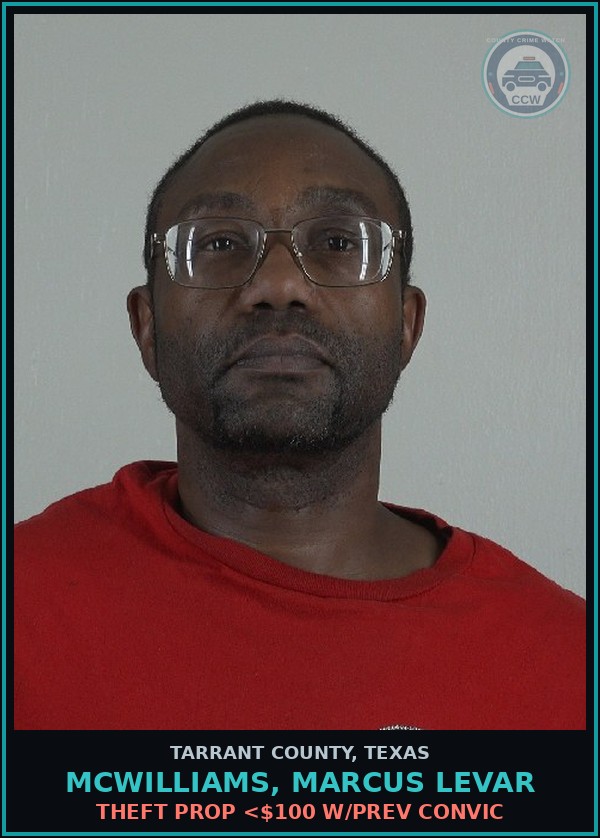 Booking mugshot of Mcwilliams, Marcus Levar in Tarrant County